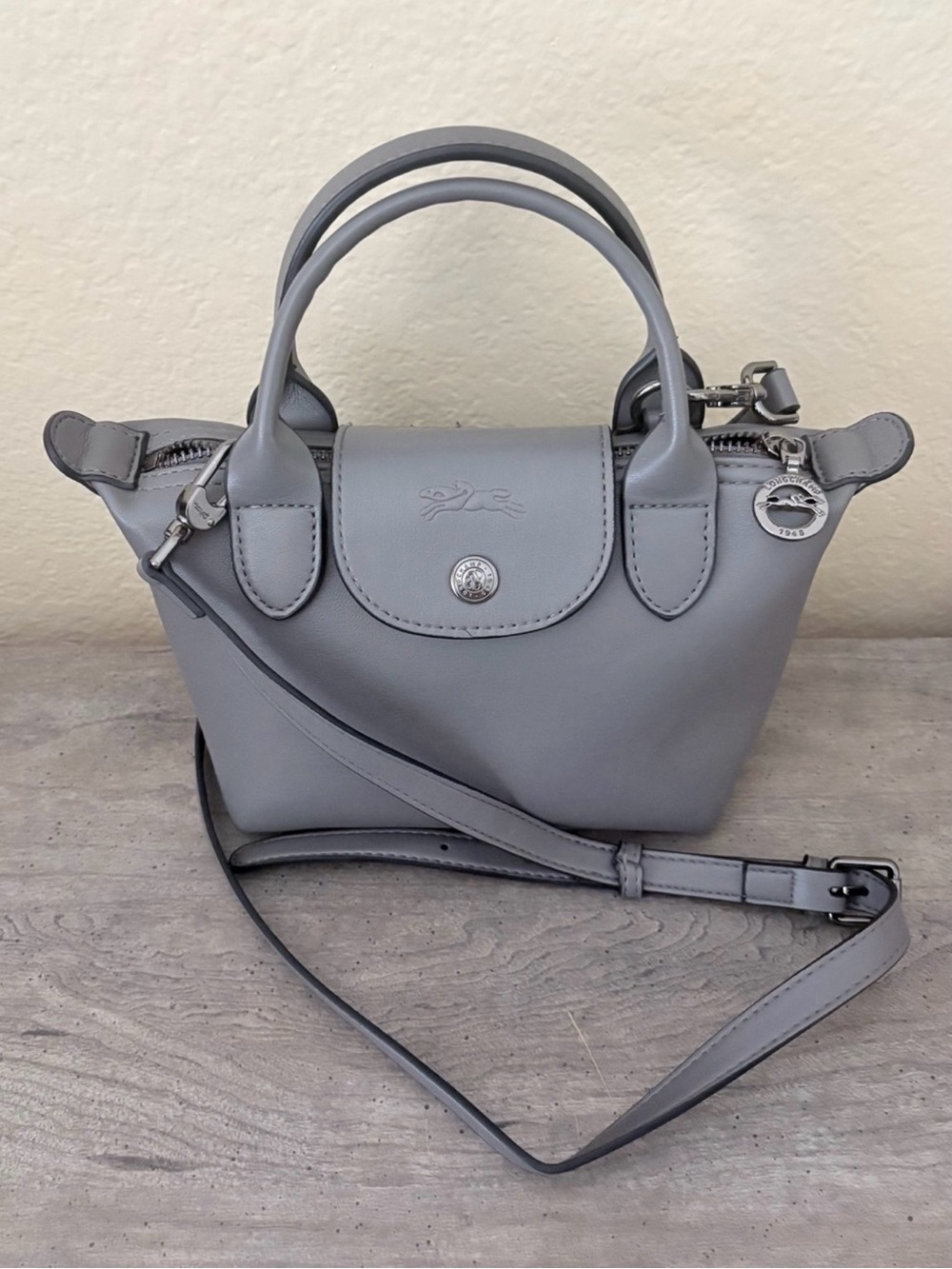 Longchamp Le Pliage Xtra XS • Turtledove Grey • Crossbody + Top Handle